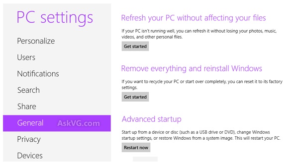 how to reboot Windows 8 PC 1