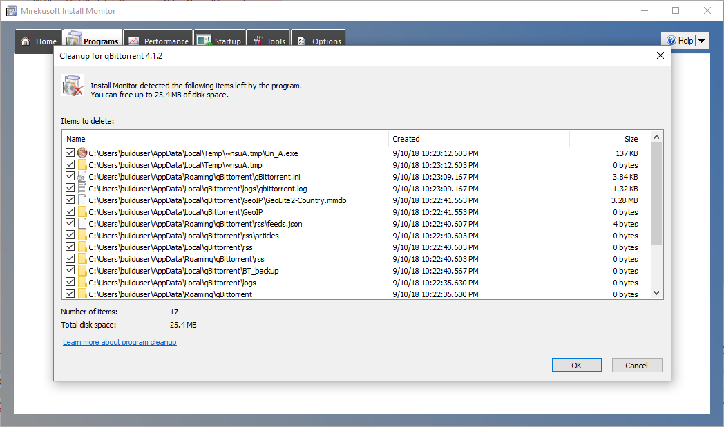 Mirekusoft Install Monitor 4 Clean Up Dialog Screenshot